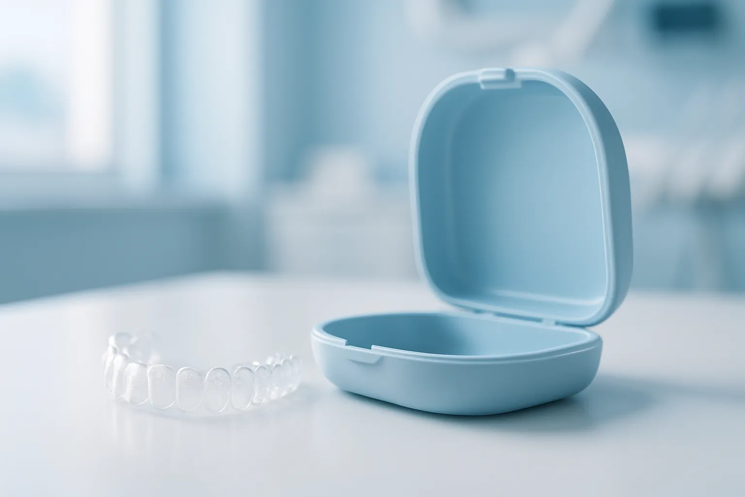 A clear aligner tray and case